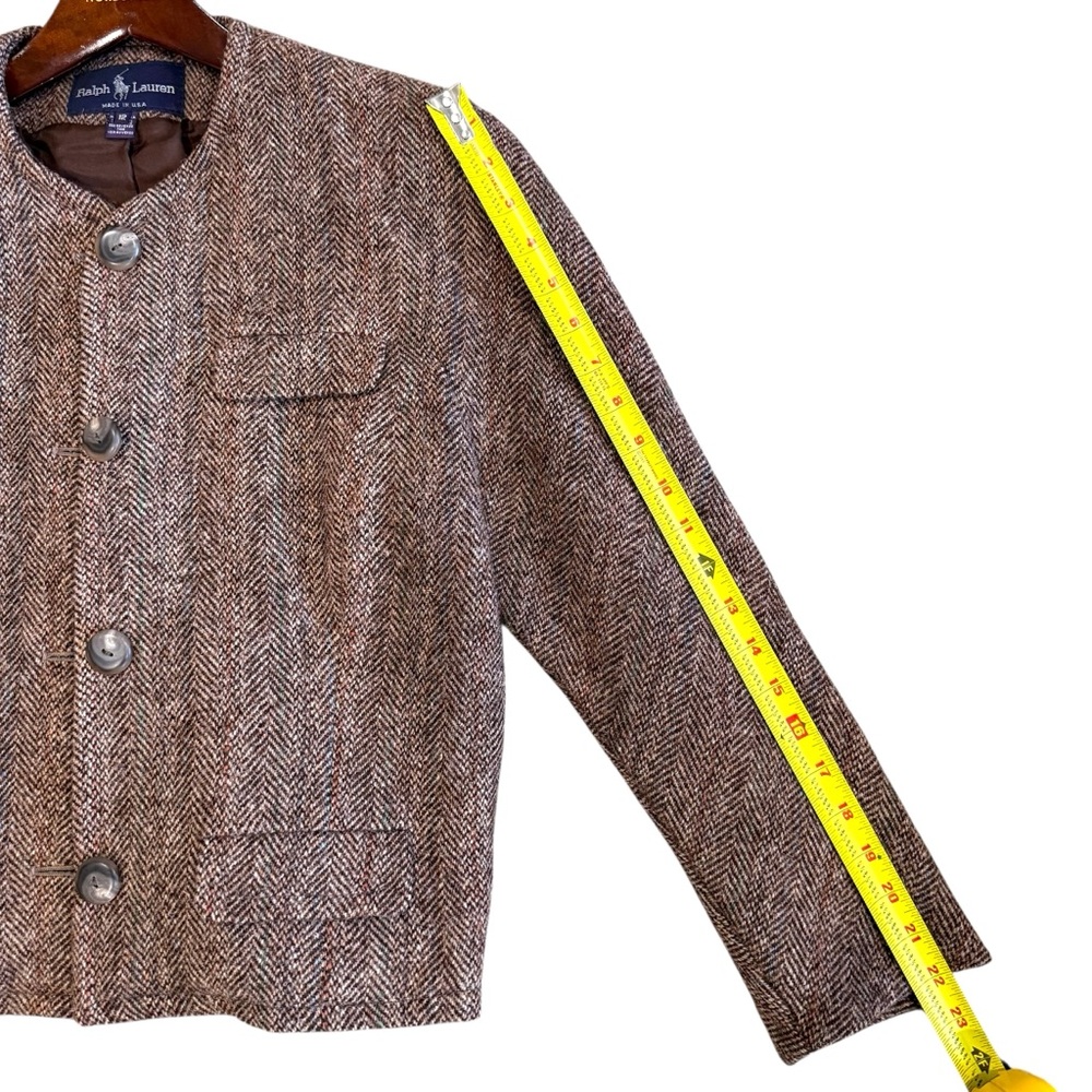 Ralph Lauren Polo Wool Tweed Herringbone Blazer Collarless Made in USA 12 - Picture 13 of 15